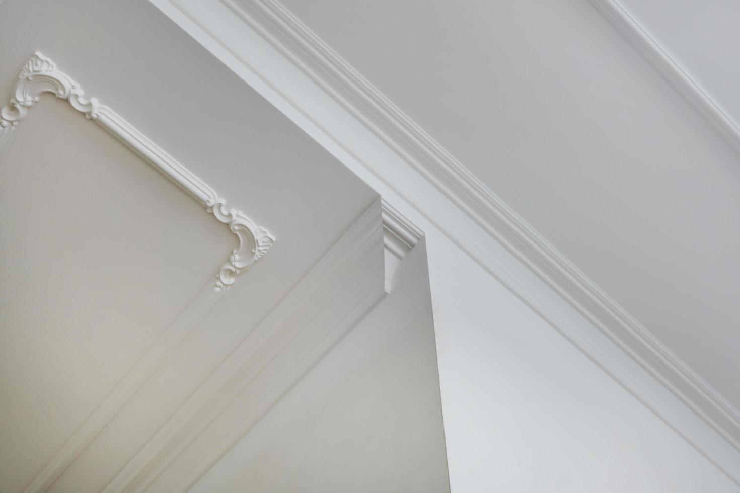 corner of ceiling and walls with intricate crown moulding. Interior construction and renovation concept. photo