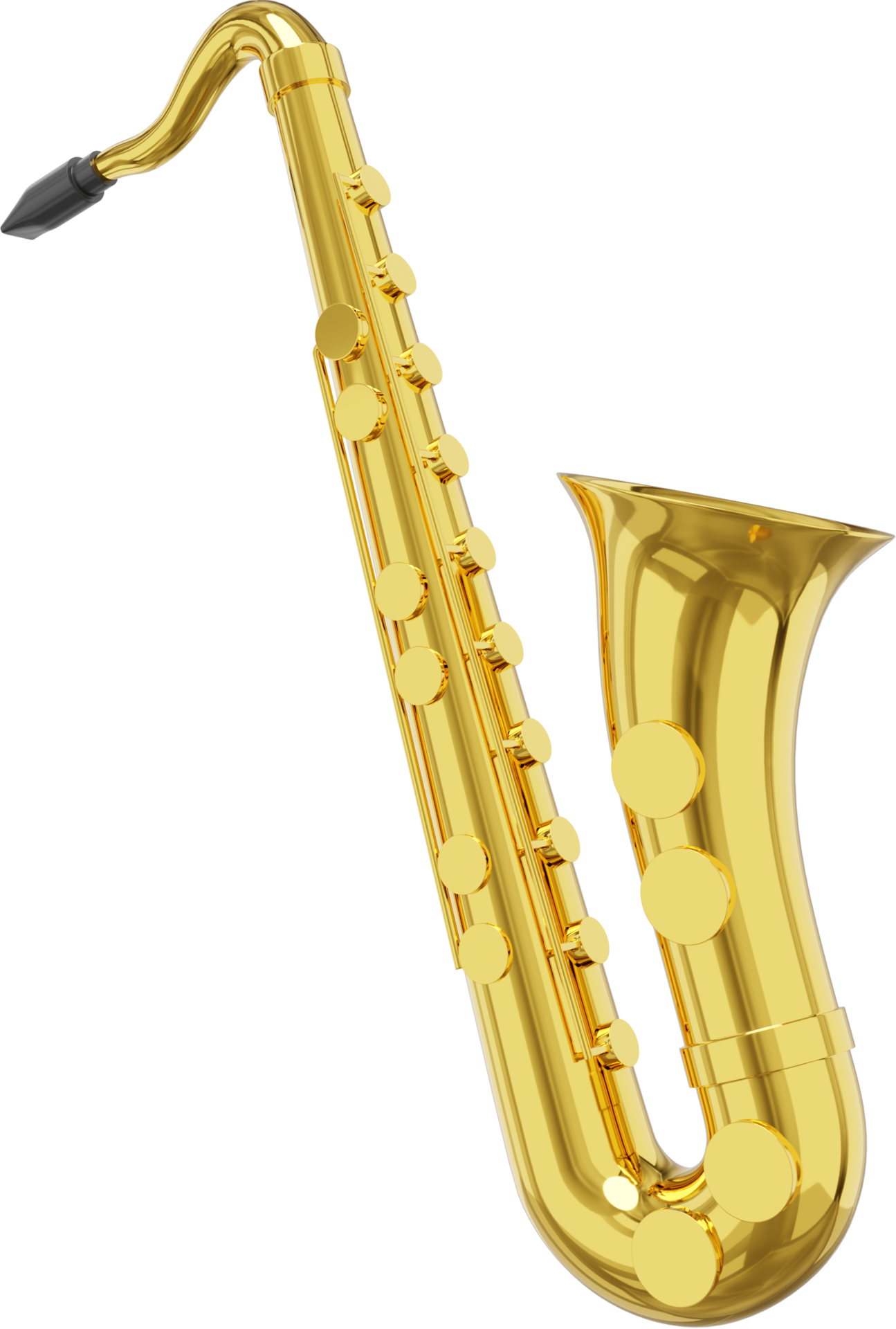 Free Saxophone gold metal, musical instrument, from side. 3d rendering. PNG  icon on transparent background. 13442270 PNG with Transparent Background
