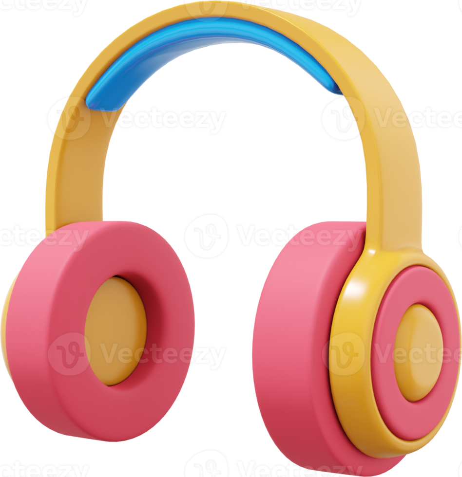 Wireless headphones side view. Multicolored PNG icon on a transparent background. 3D rendering.