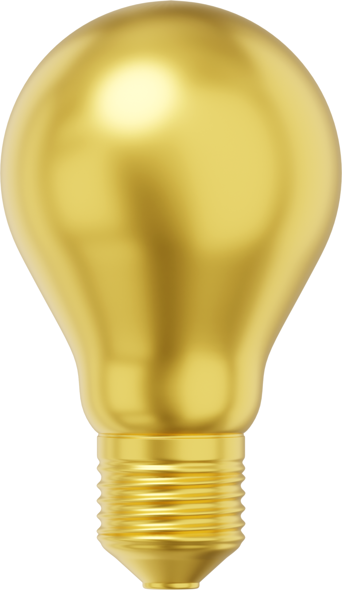Realistic gold light bulb. 3D rendering. PNG Icon on transparent
