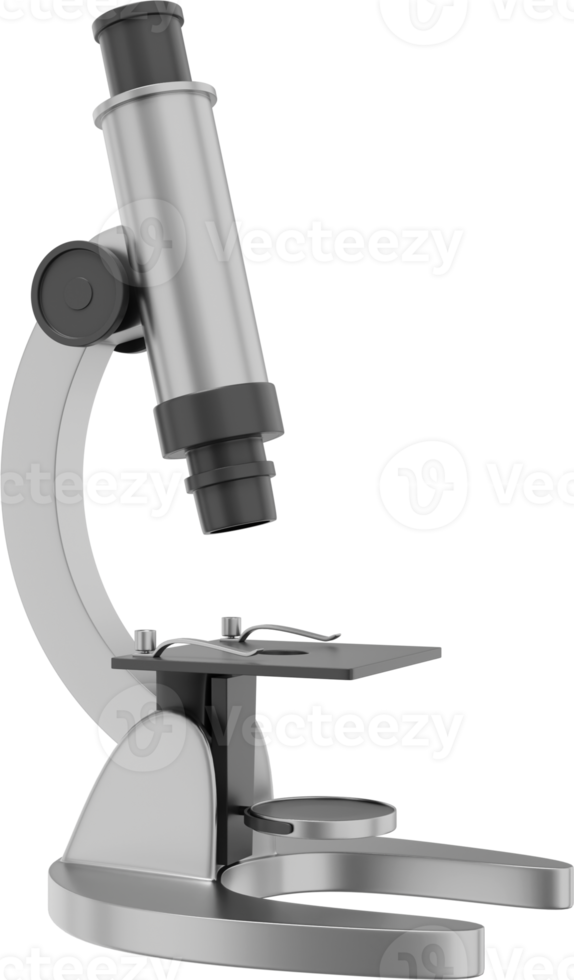 Realistic gray microscope. 3D rendering. PNG Icon on transparent background