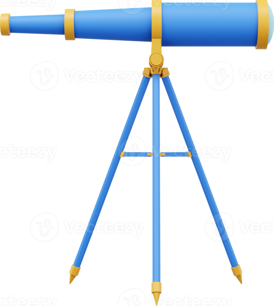 Multicolored telescope, side view. 3d rendering. PNG icon on transparent background.