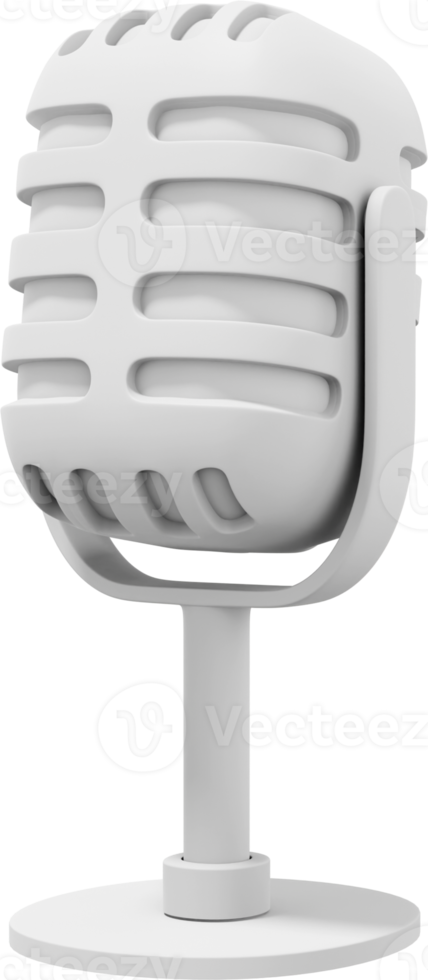 Retro Microphone. Minimalist cartoon.  White PNG isolated icon on transparent background. 3D rendering.