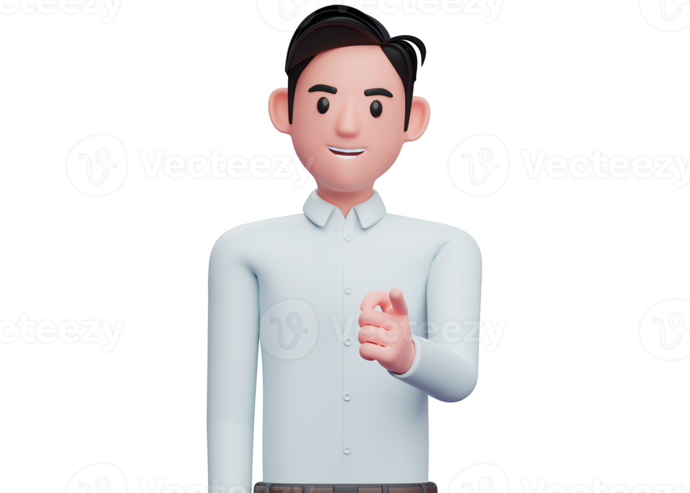 handsome man in blue shirt Pointing to the camera, 3D render smart boy pointing illustration png