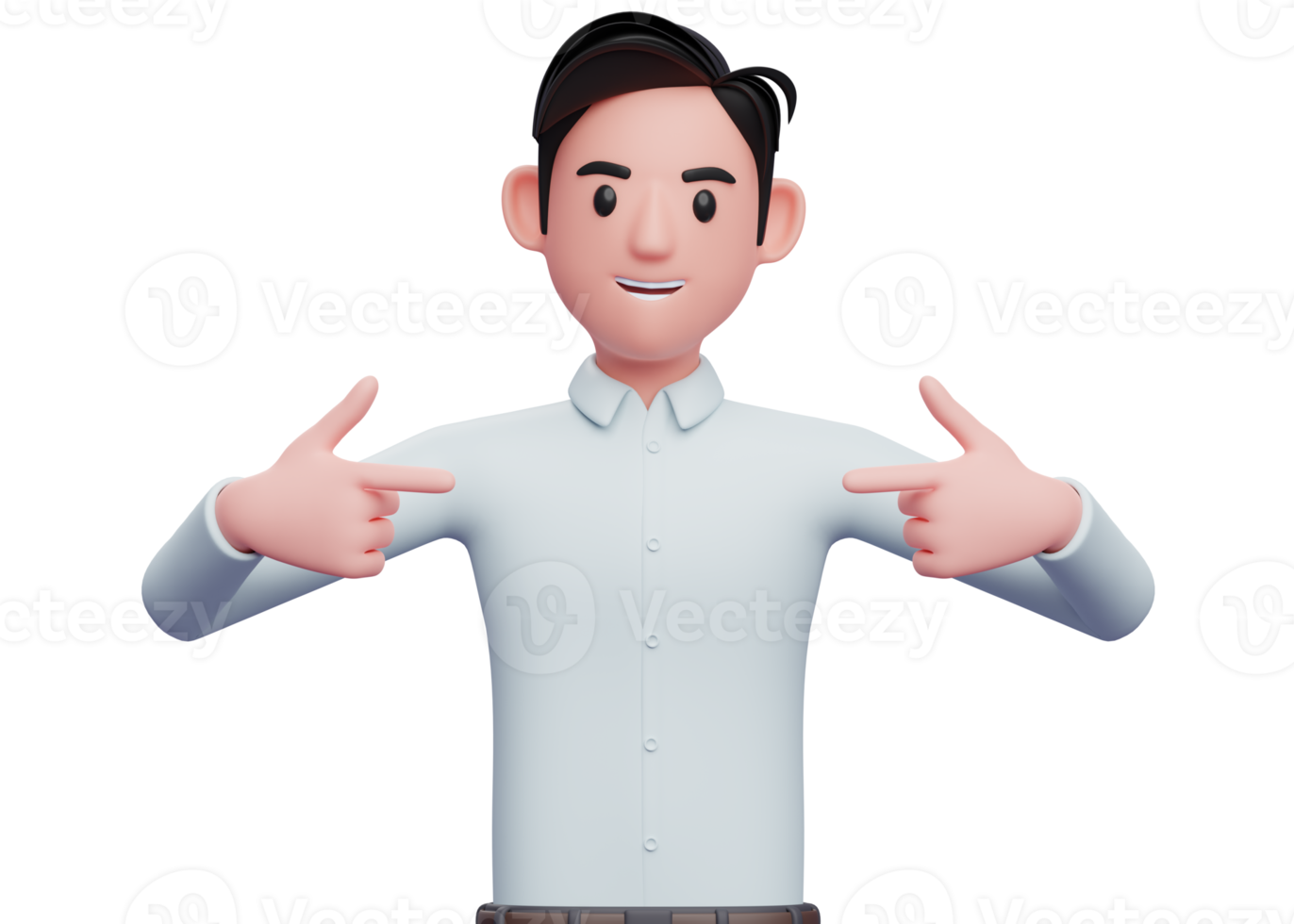 smart boy in blue shirt pointing self, 3D illustration of man in blue shirt pointing self png