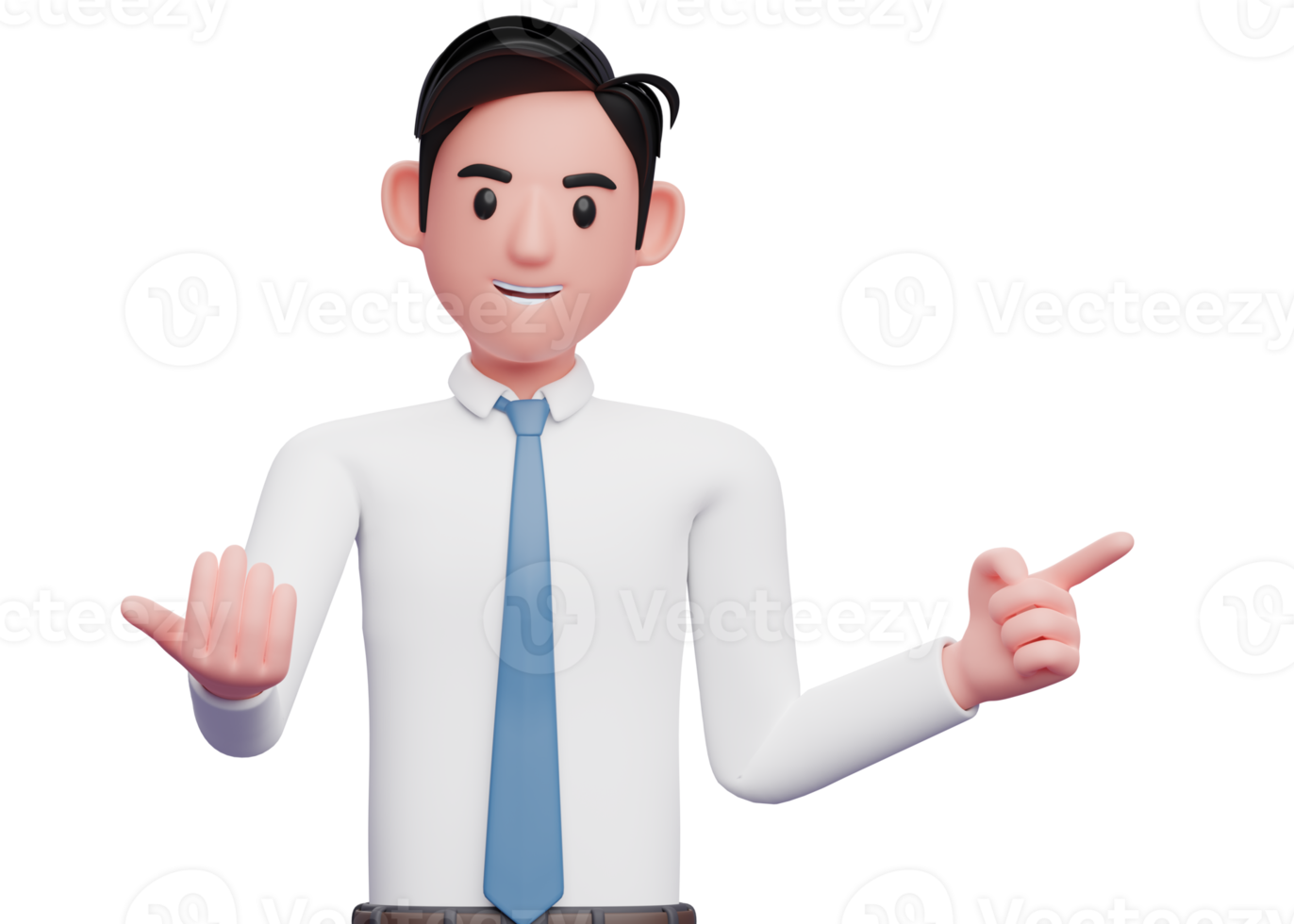 businessman in white doing come here gesture and pointing to the side, 3d illustration of a businessman pointing and inviting to join png