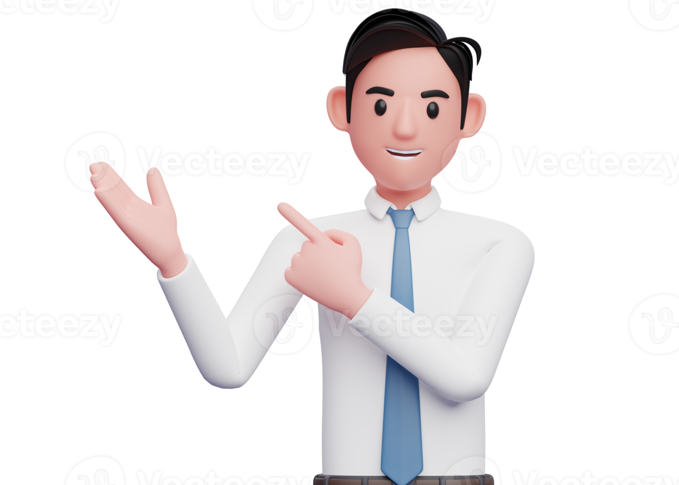 businessman in white shirt Pointing and recommending pose, 3d illustration of businessman white shirt pointing side up png