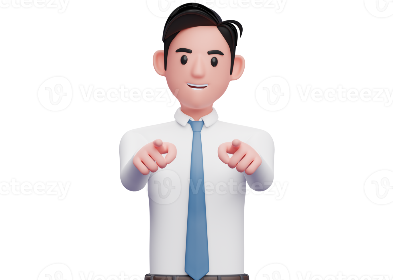 portrait of a businessman in a white shirt pointing to the camera with both hand, 3d illustration of a businessman pointing camera with both index finger png