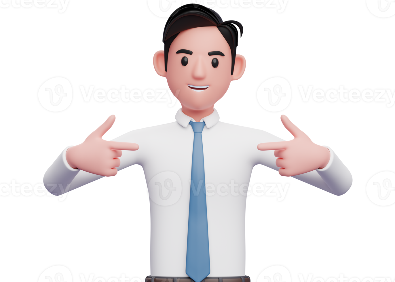 smart boy in white shirt pointing self, 3D illustration of man in white shirt pointing self png