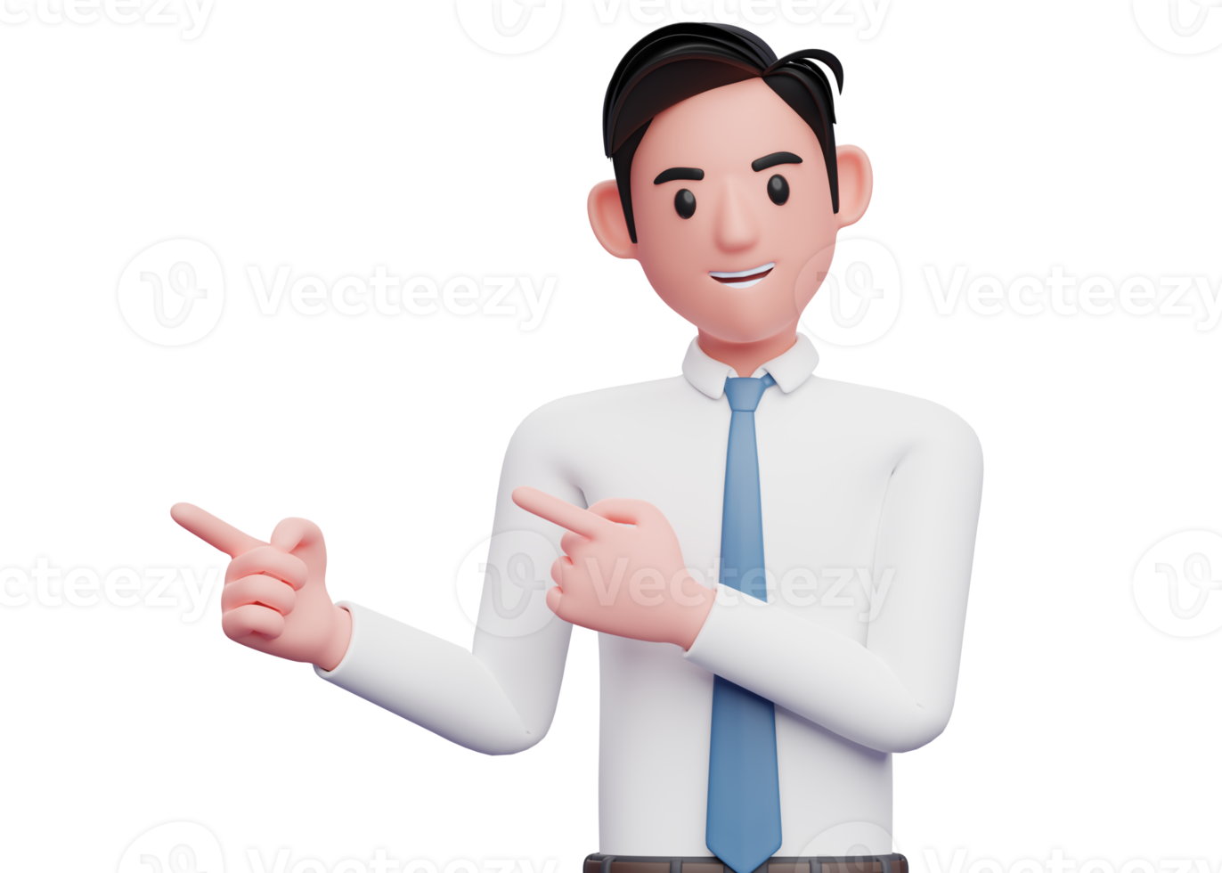 man in long shirt white pointing side with both index fingers, 3d illustration of a smart businessman pointing png