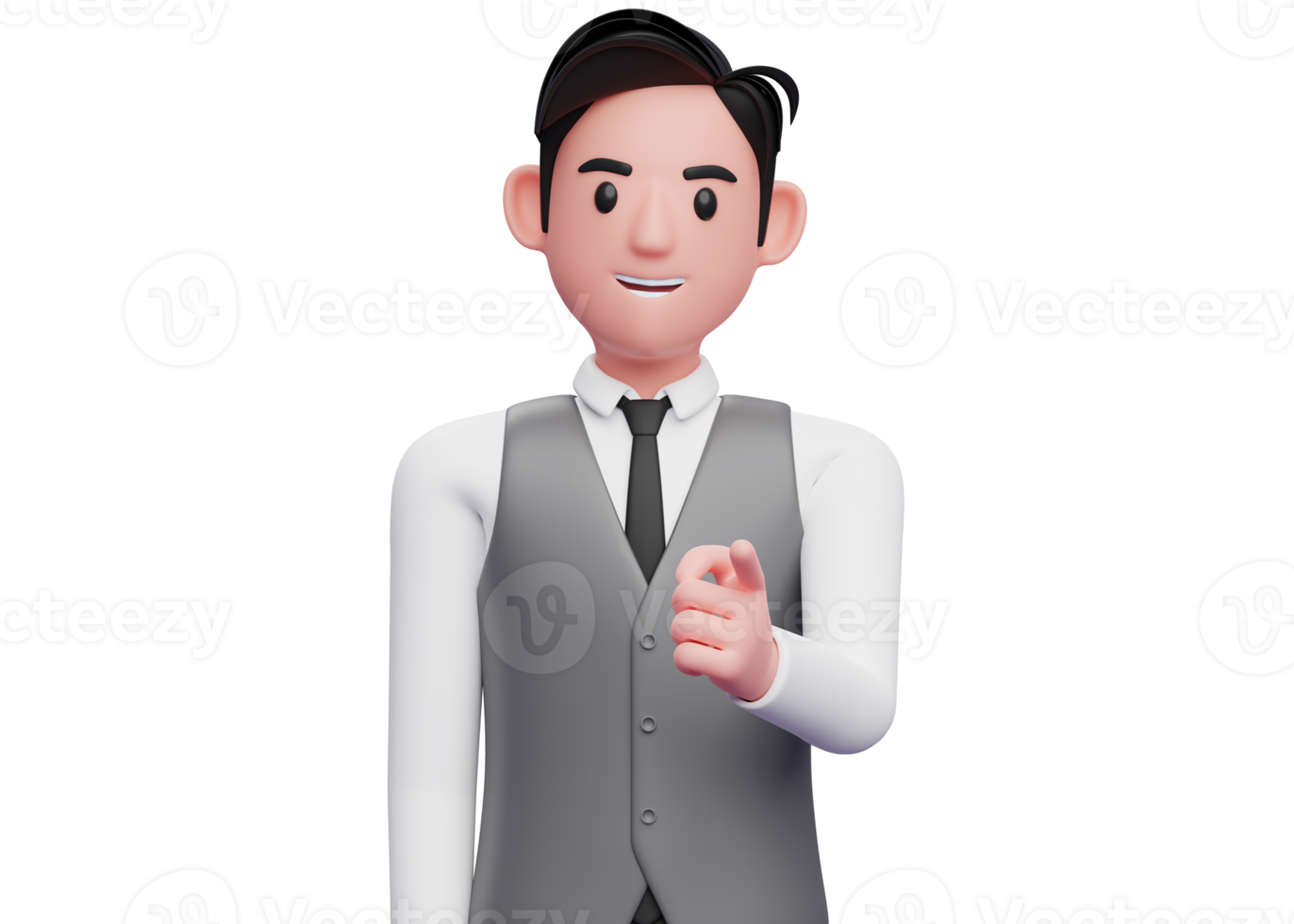 stilig man i grå väst kostym pekande till de kamera, 3d illustration av smart pojke pekande kamera png