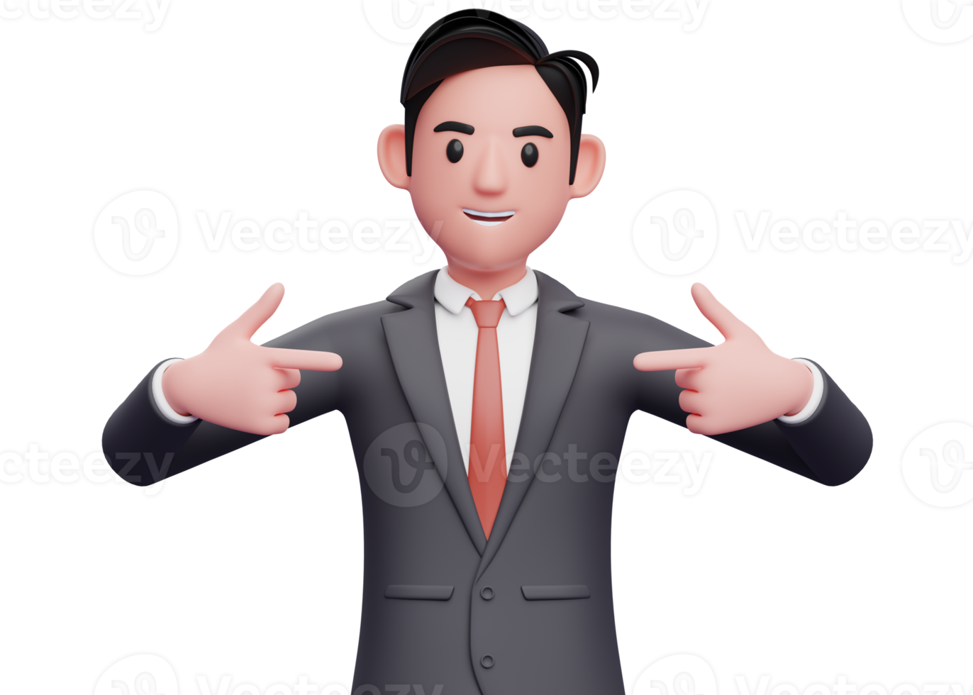 smart boy in black suit pointing self, 3D illustration of man in black suit pointing self png