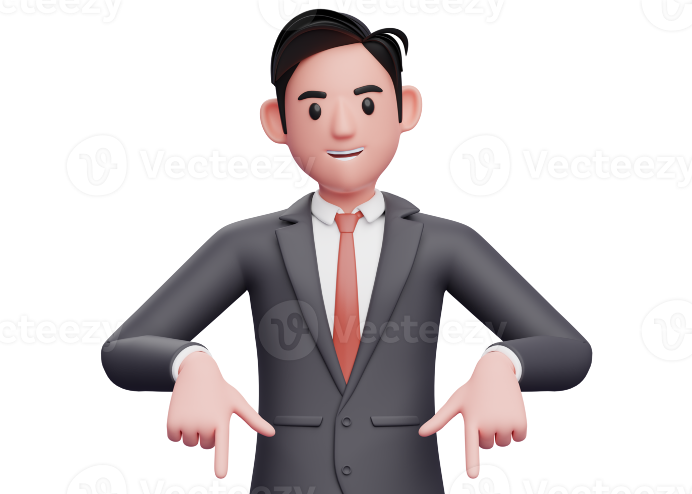 Homme d'affaires 3d pointant vers le bas, illustration 3d d'un homme d'affaires en costume formel pointant vers le bas png