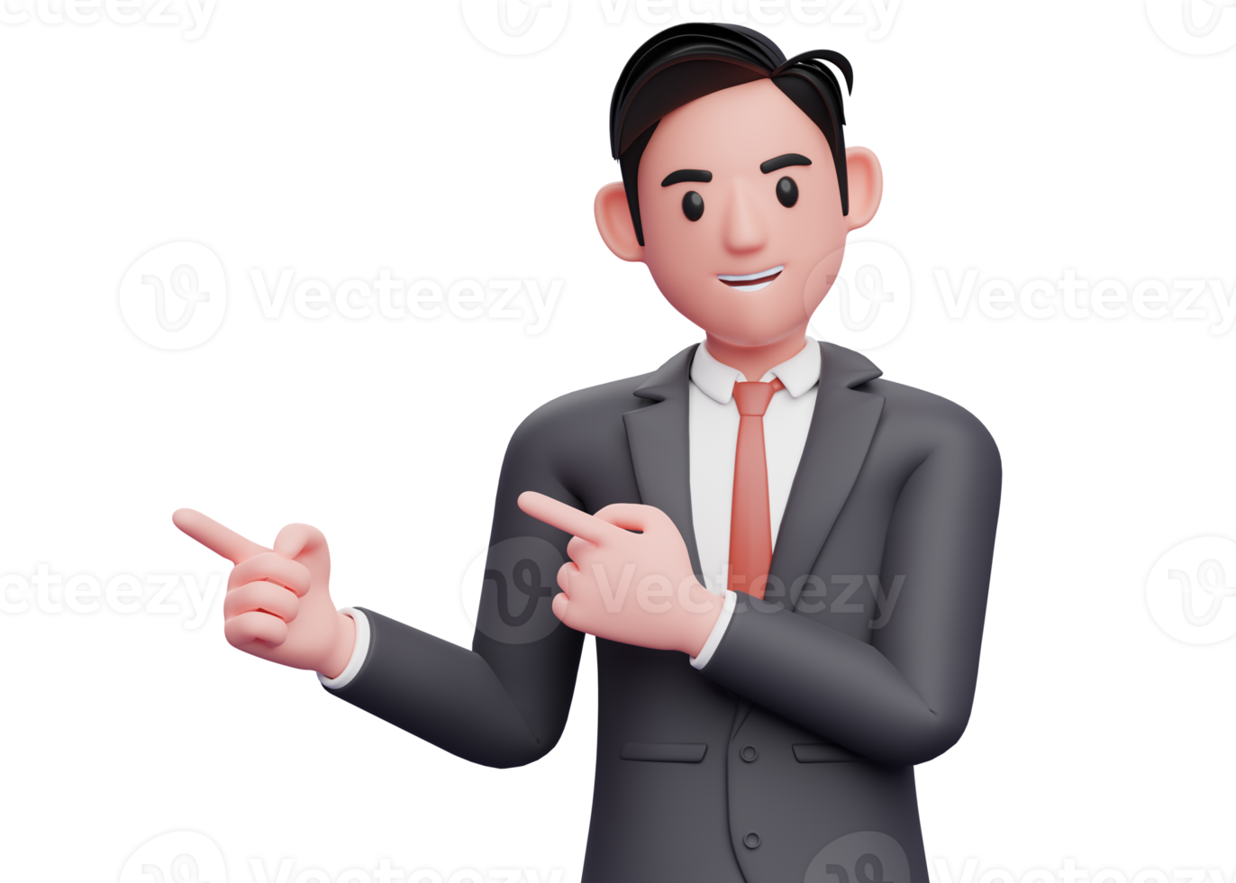 man in formal dress pointing side with both index fingers, 3d illustration of a smart businessman pointing png