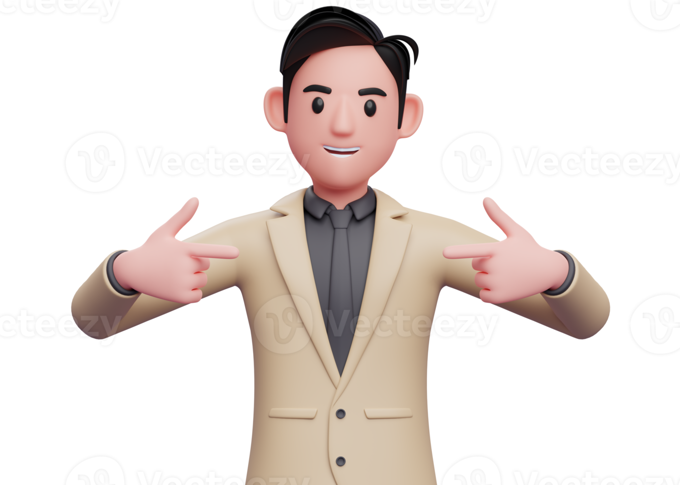 smart boy in brown suit pointing self, 3D illustration of man in brown suit pointing self png