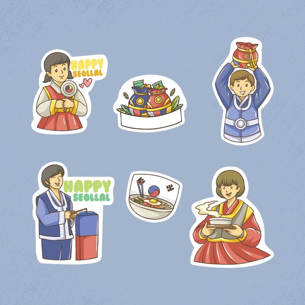 Happy Seollal Sticker Set vector