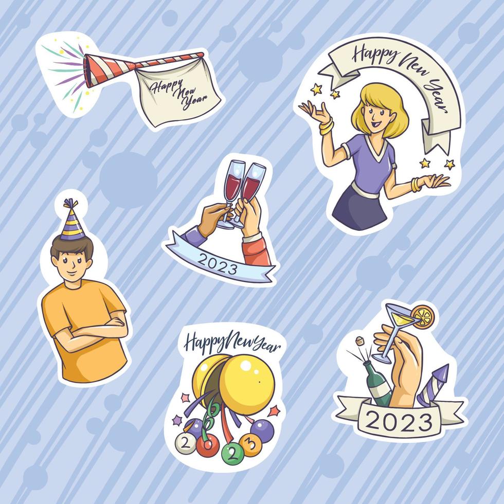 Happy New Year 2023 Sticker Set vector