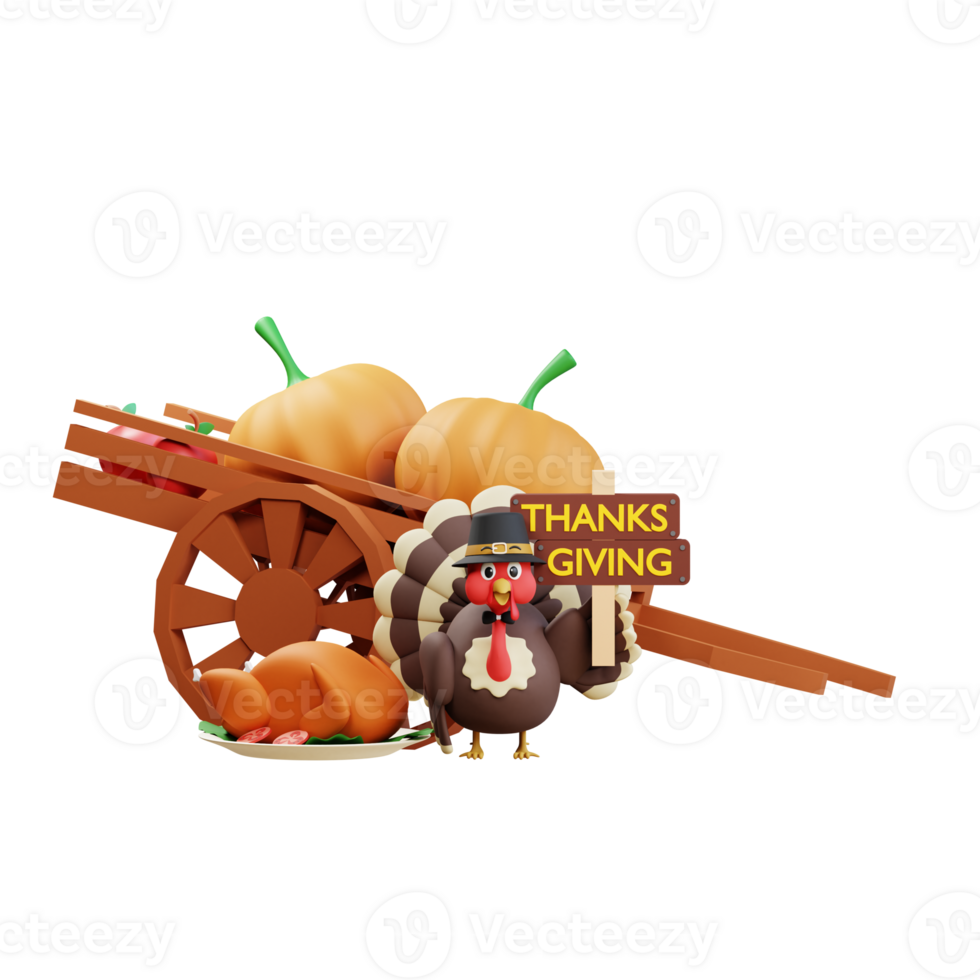 3D Thanksgiving Turkey Chicken Illustration png