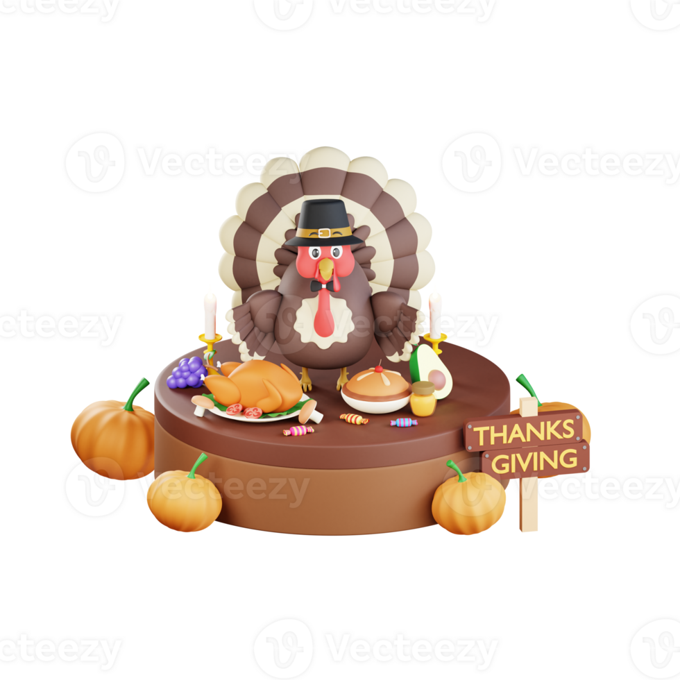 3D Thanksgiving Turkey Chicken Illustration png