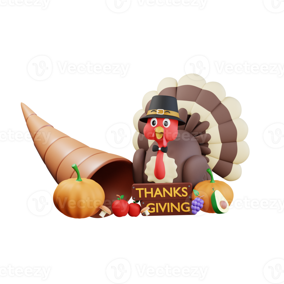 3D Thanksgiving Turkey Chicken Illustration png