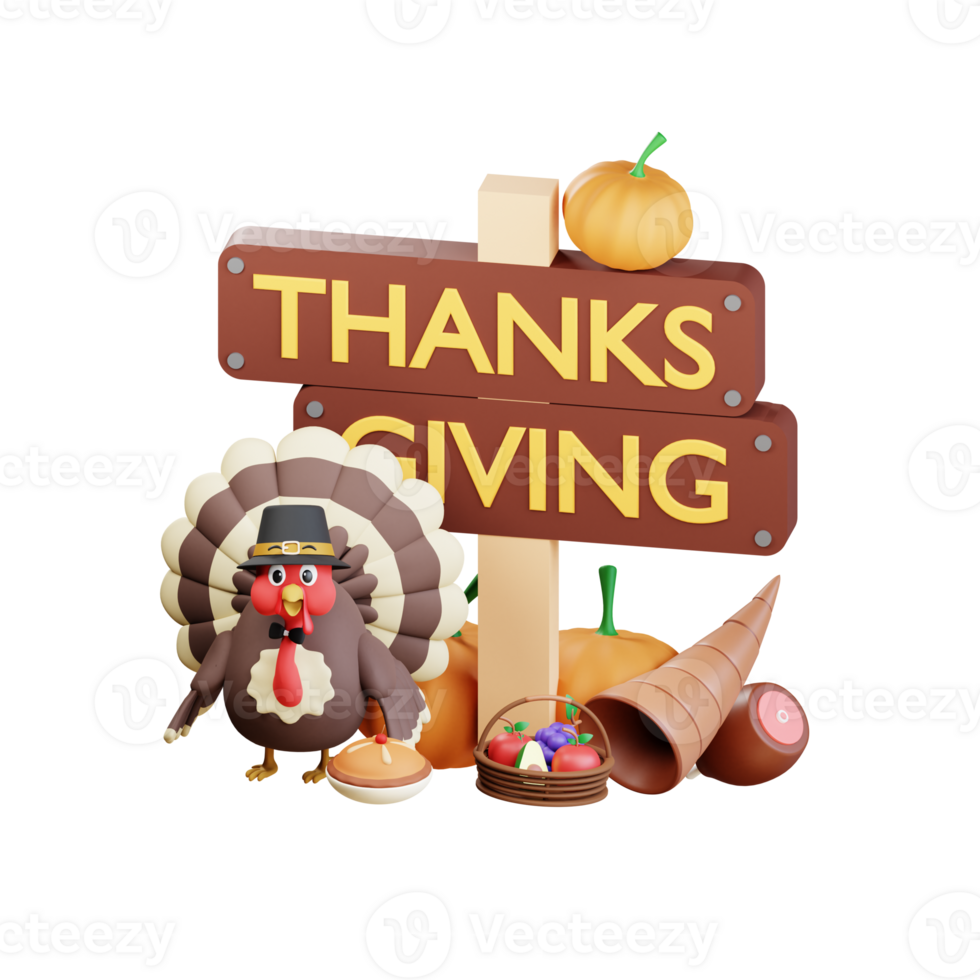 3D Thanksgiving Turkey Chicken Illustration png