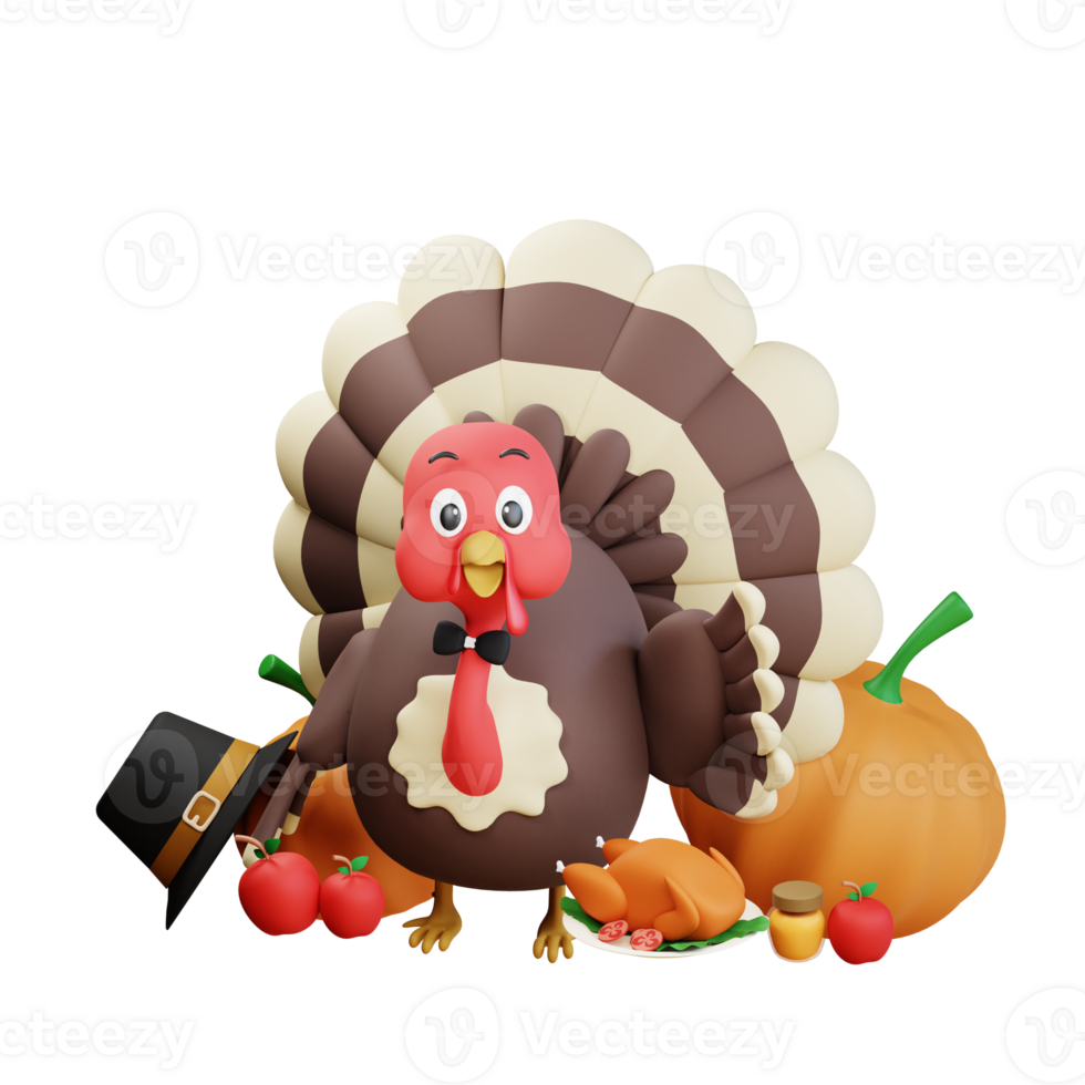 3D Thanksgiving Turkey Chicken Illustration png