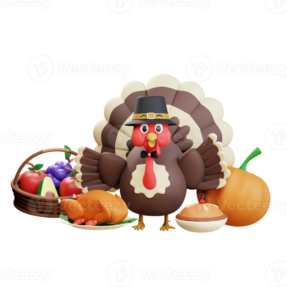 3D Thanksgiving Turkey Chicken Illustration png