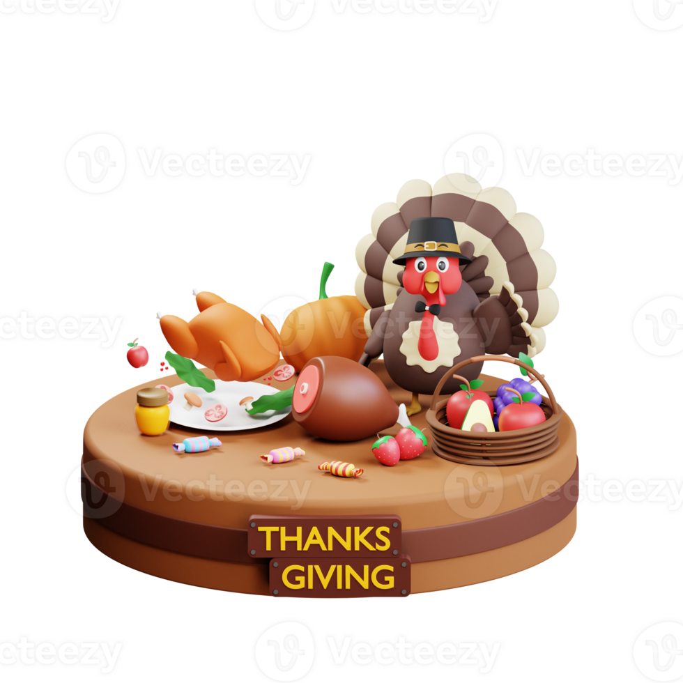 3D Thanksgiving Turkey Chicken Illustration png