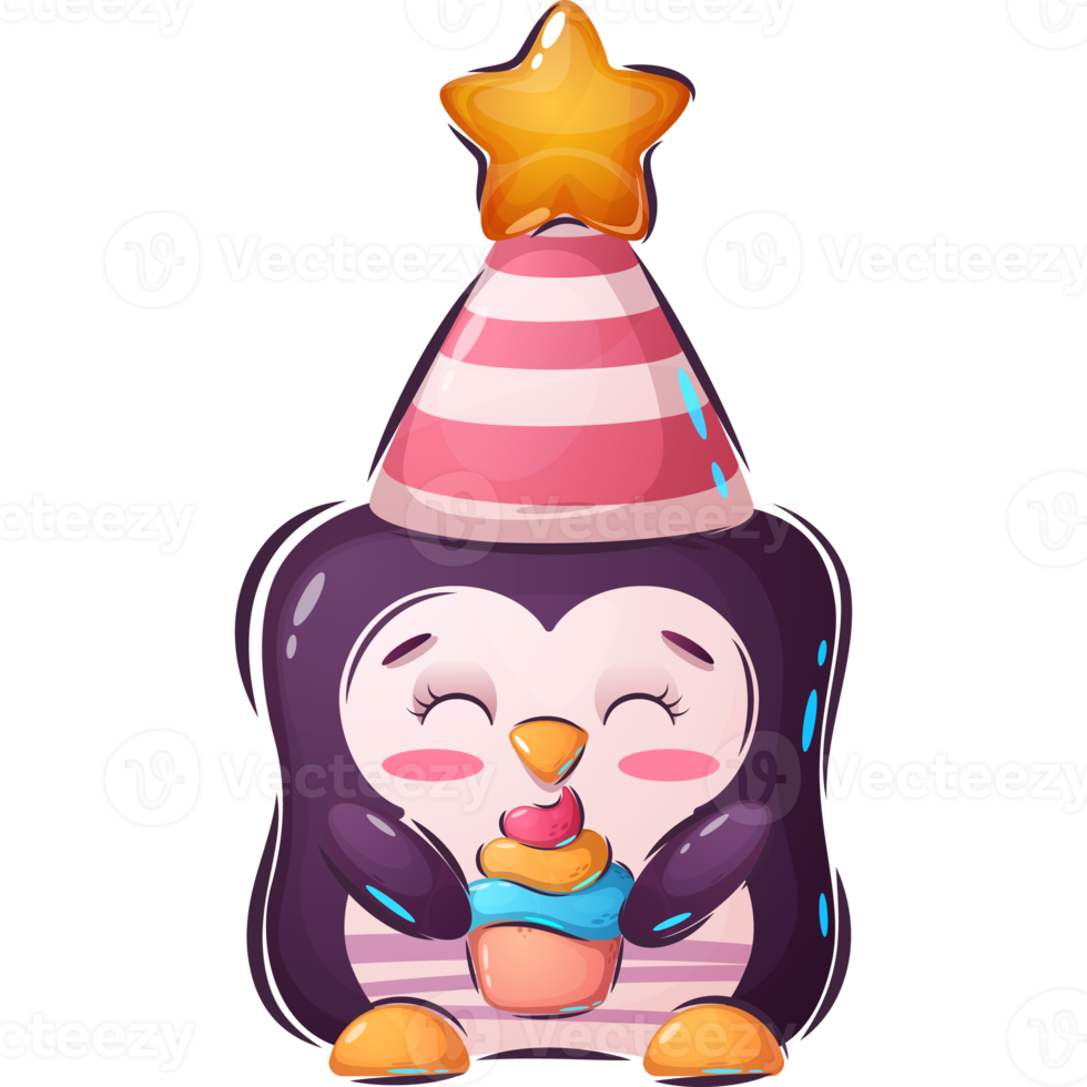 gelukkig verjaardag pinguïn met taart png