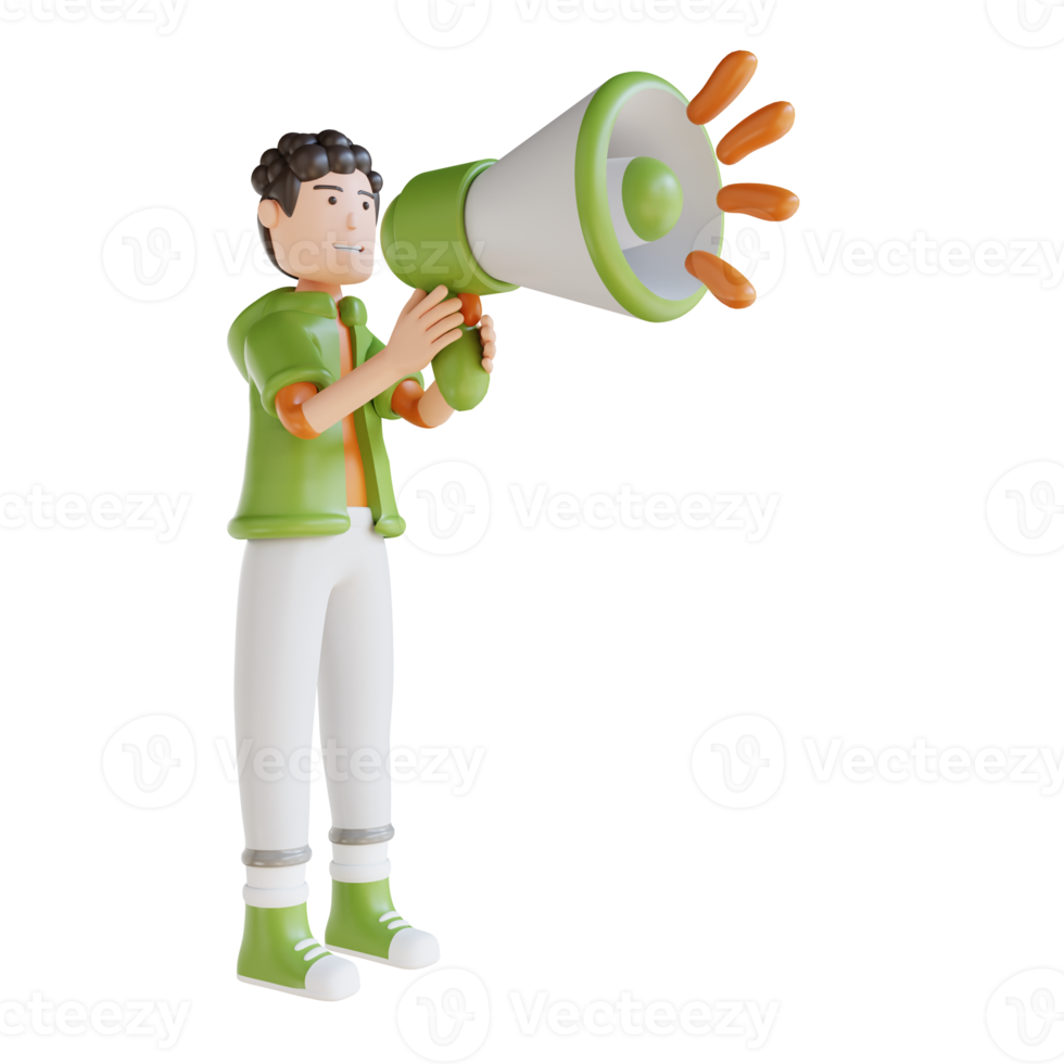 3D illustration business man holding megaphone for marketing png