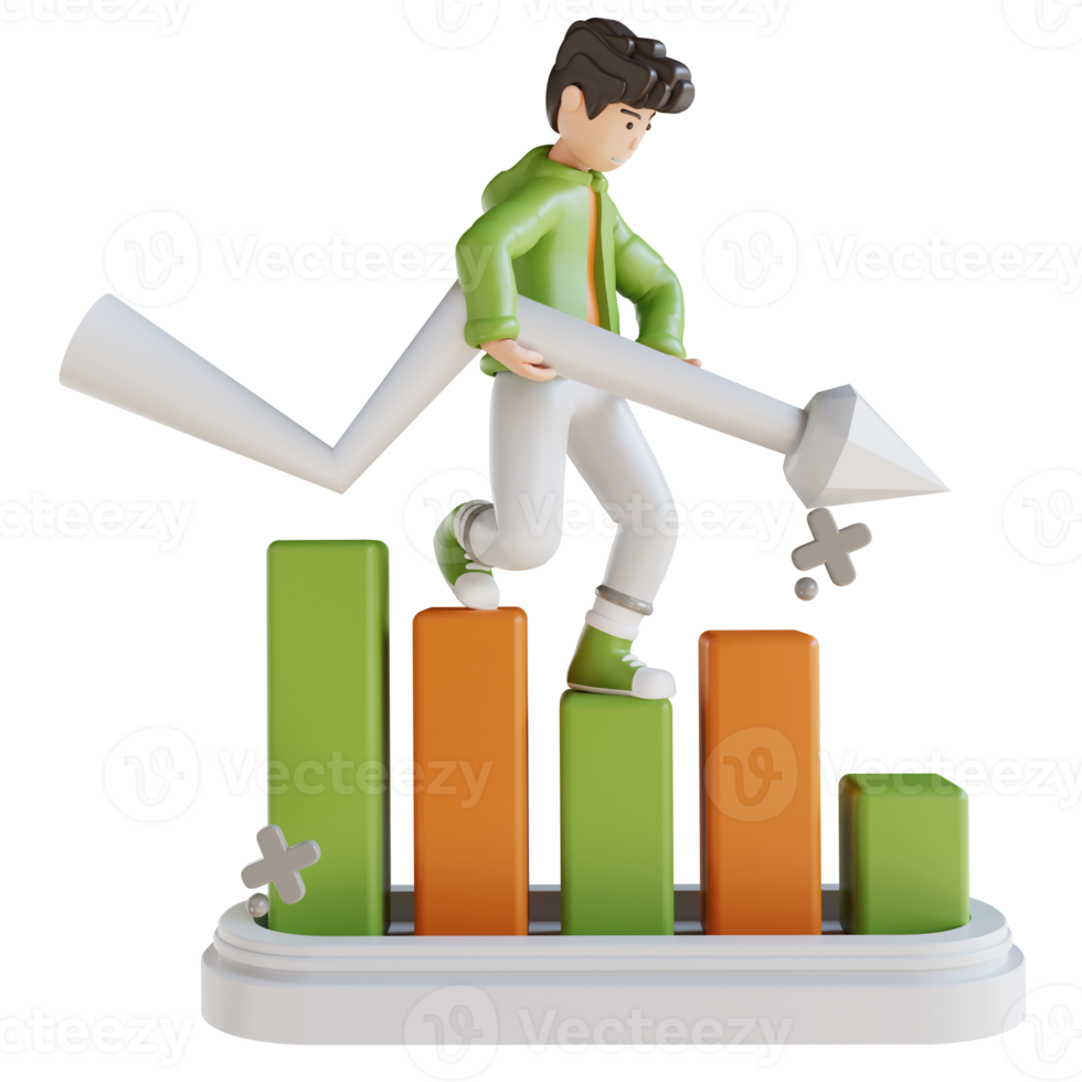 3D illustration business man analysis chart png