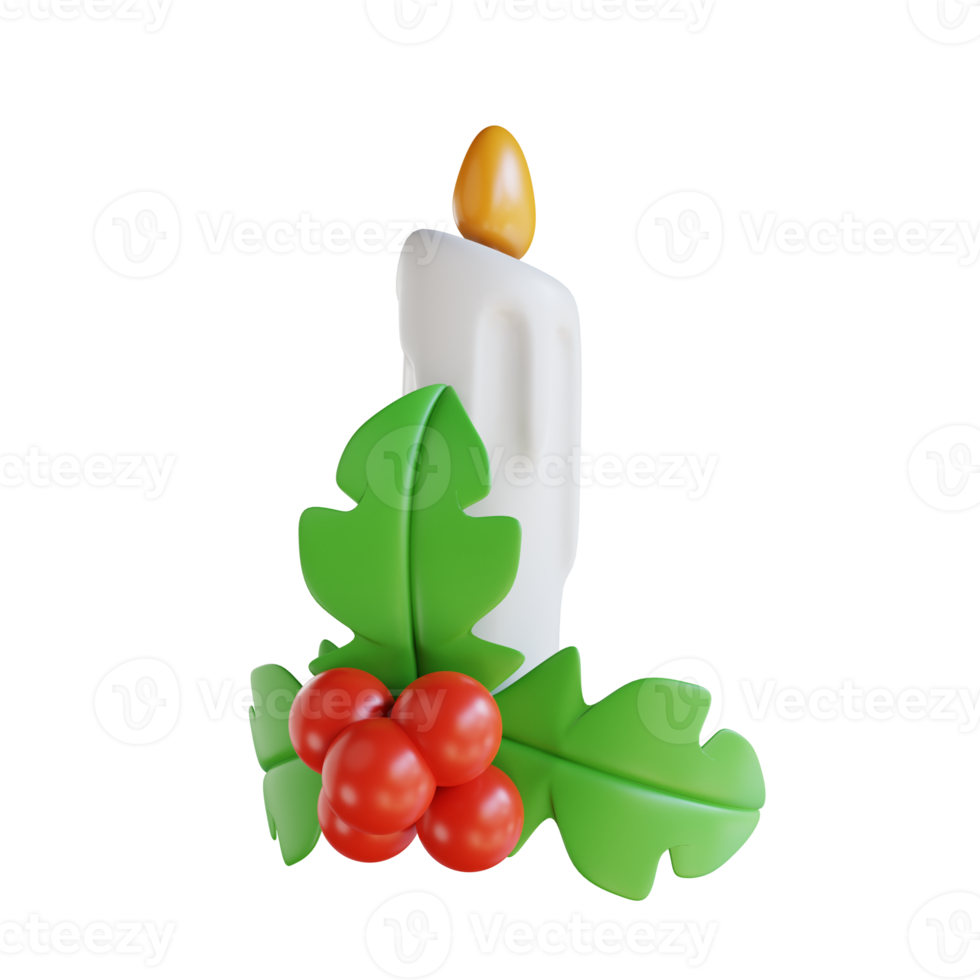 3d illustration holly Christmas ornaments and candles png