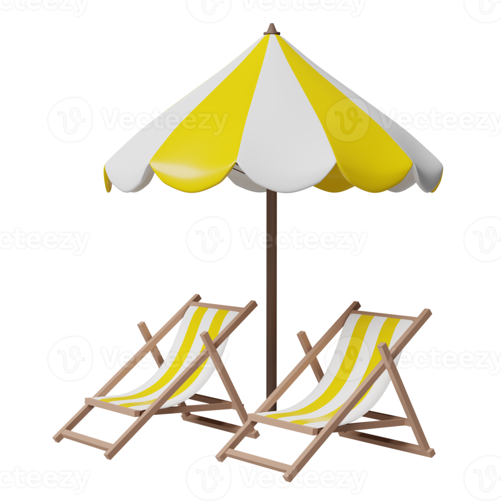 summer travel with beach chair, umbrella isolated. concept 3d illustration or 3d render png
