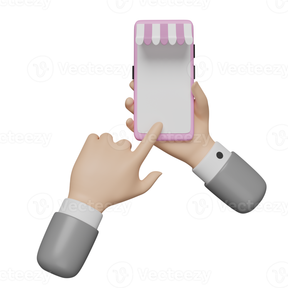 businessman hand holding pink smartphone isolated. screen phone template or phone mockup concept, 3d illustration or 3d render png