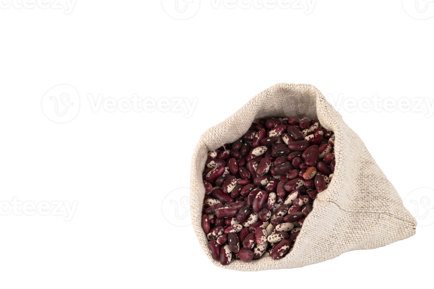 Colored beans, red and white bean seeds in a linen bag, PNG, transparent background. png