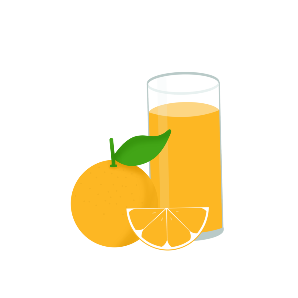 Orange juice illustration with glass and orange slice png