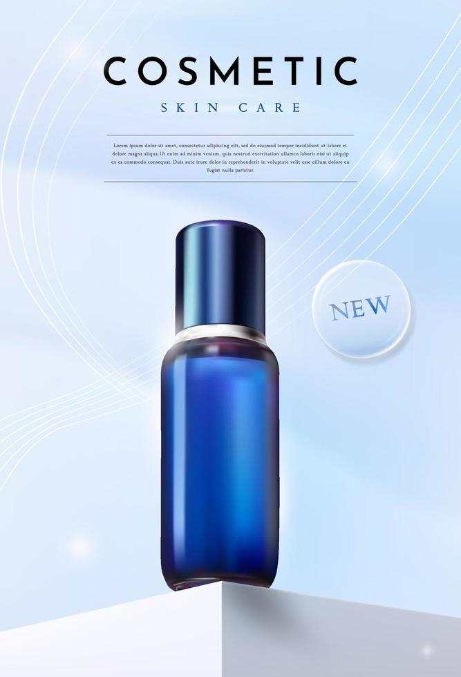 Blue Cosmetic Product for Skin Care on Light Blue Background vector