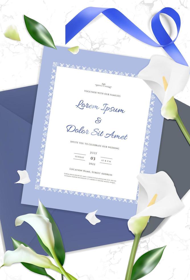 Wedding Invitation Card and Calla Lily Flowers vector