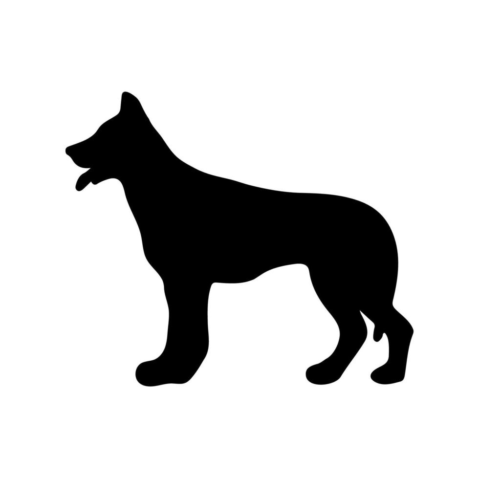 German Shepherd dog. Black silhouette of a dog on a white background. Vector illustration