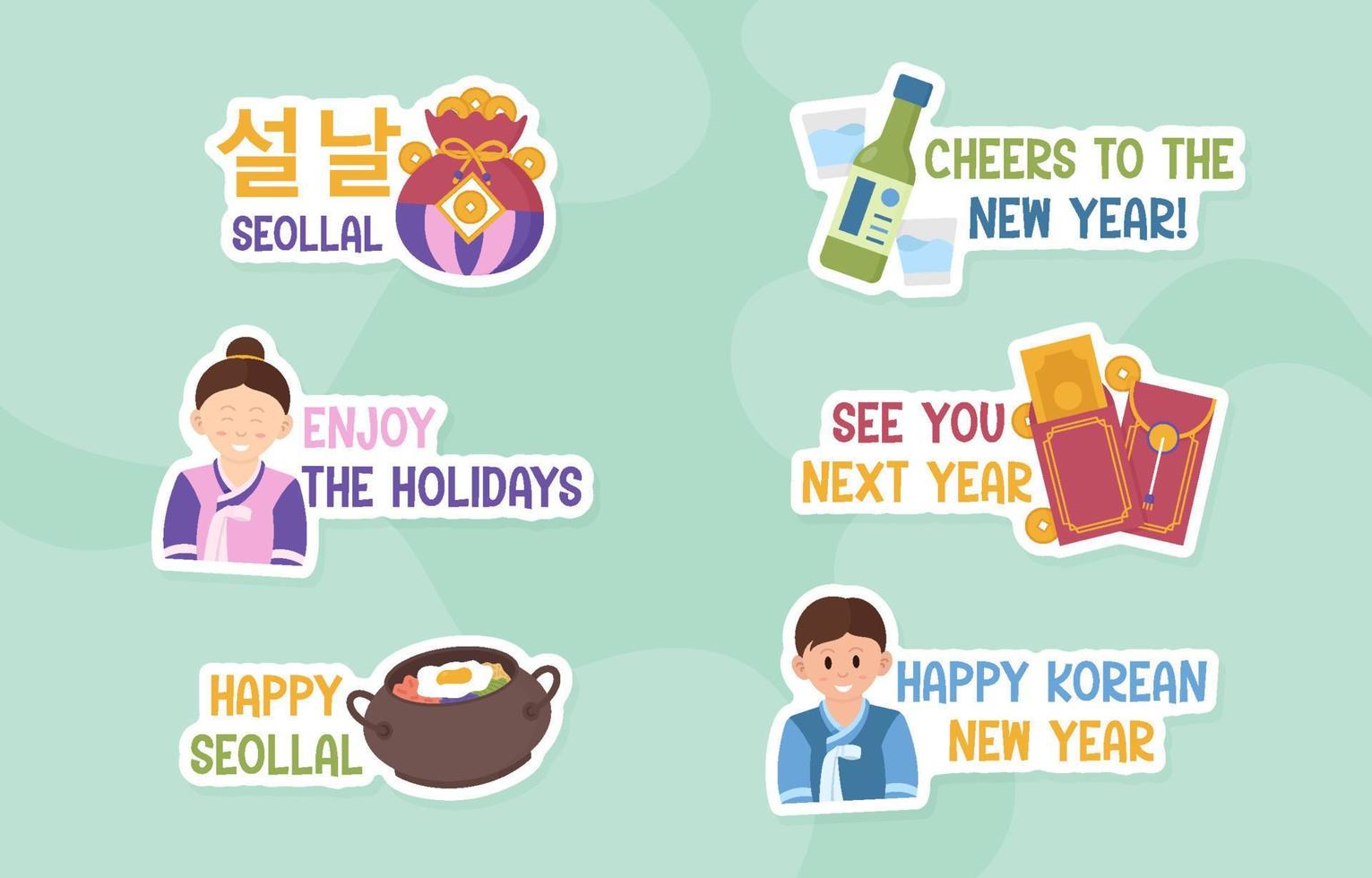 Seollal Korean New Year Greetings Stickers vector