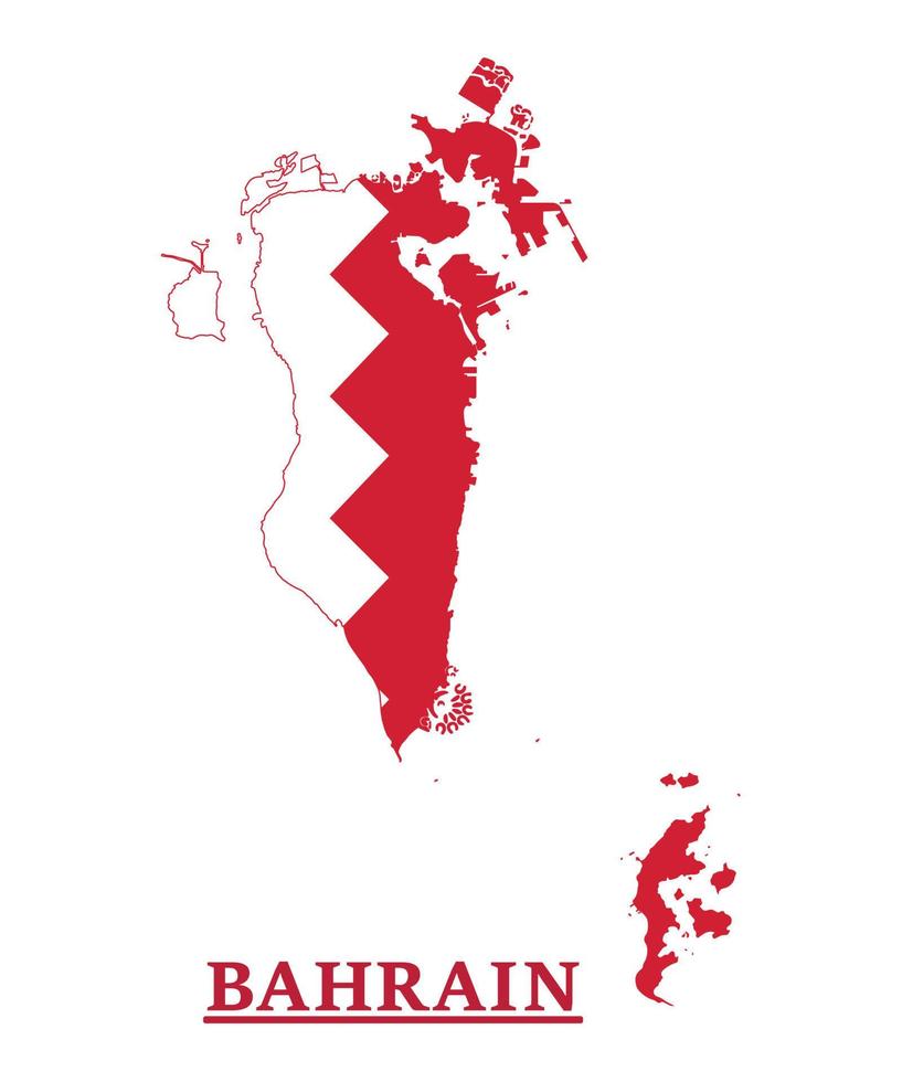 diseño del mapa de la bandera nacional de bahrein, ilustración de la bandera del país de bahrein dentro del mapa vector
