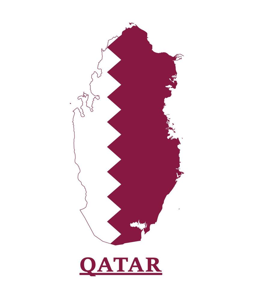 Qatar National Flag Map Design, Illustration Of Qatar Country Flag Inside The Map vector