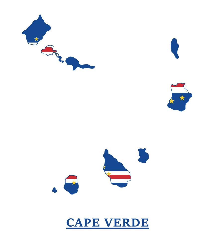 Cape Verde National Flag Map Design, Illustration Of Capo Verde Country Flag Inside The Map vector