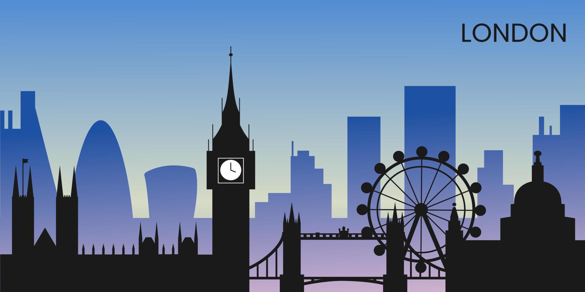 London skyline, silhouette of old and new city. Black silhouette and gradient. Panorama of the city vector