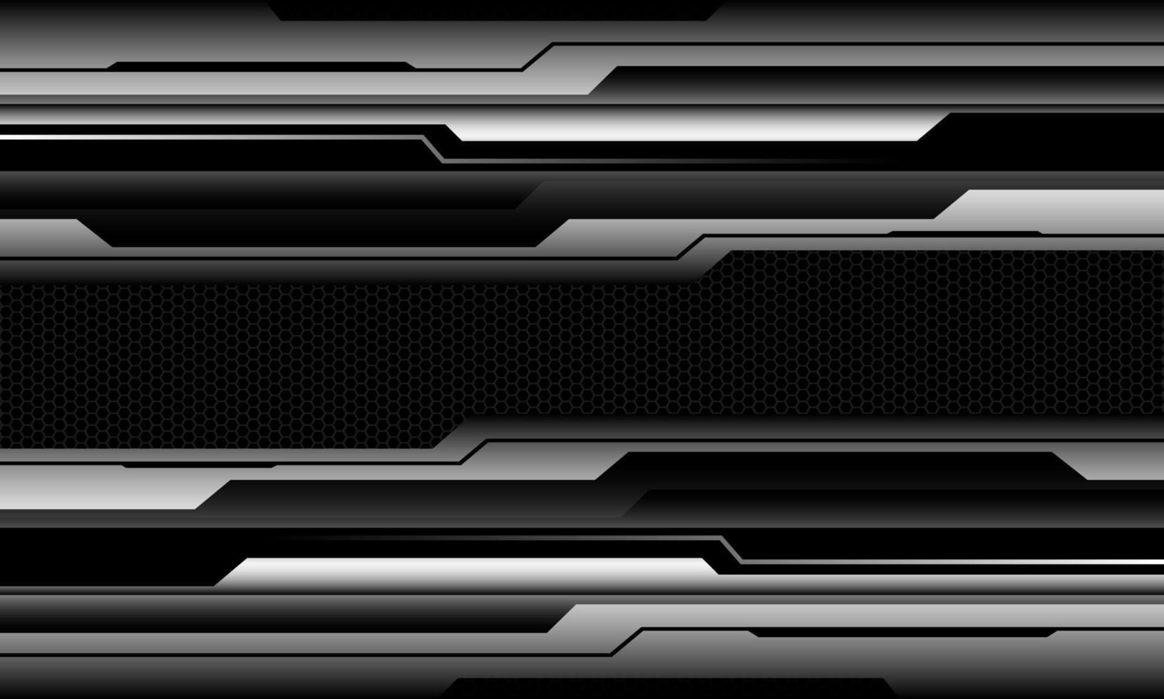 Abstract metallic silver line black cyber geometric black hexagon mesh banner blank space design ultramodern luxury futuristic technology background vector