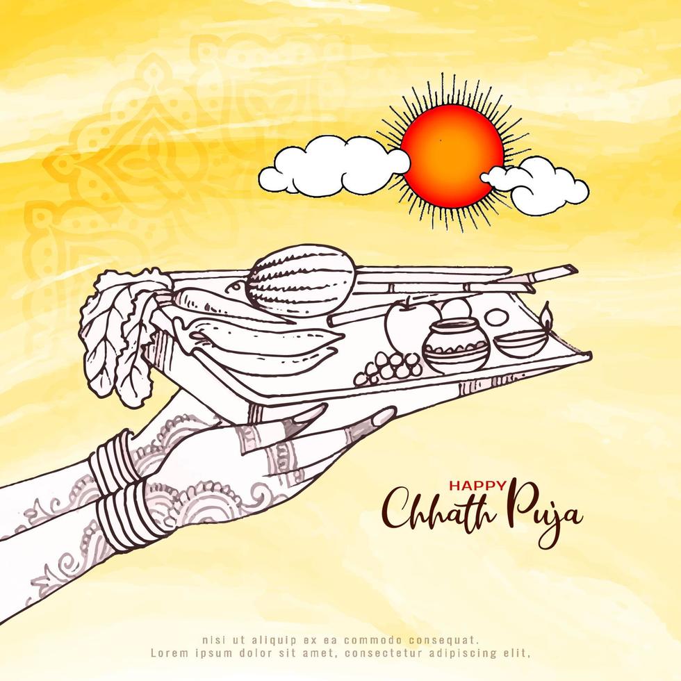 Happy Chhath Puja traditional river bathing festival background vector