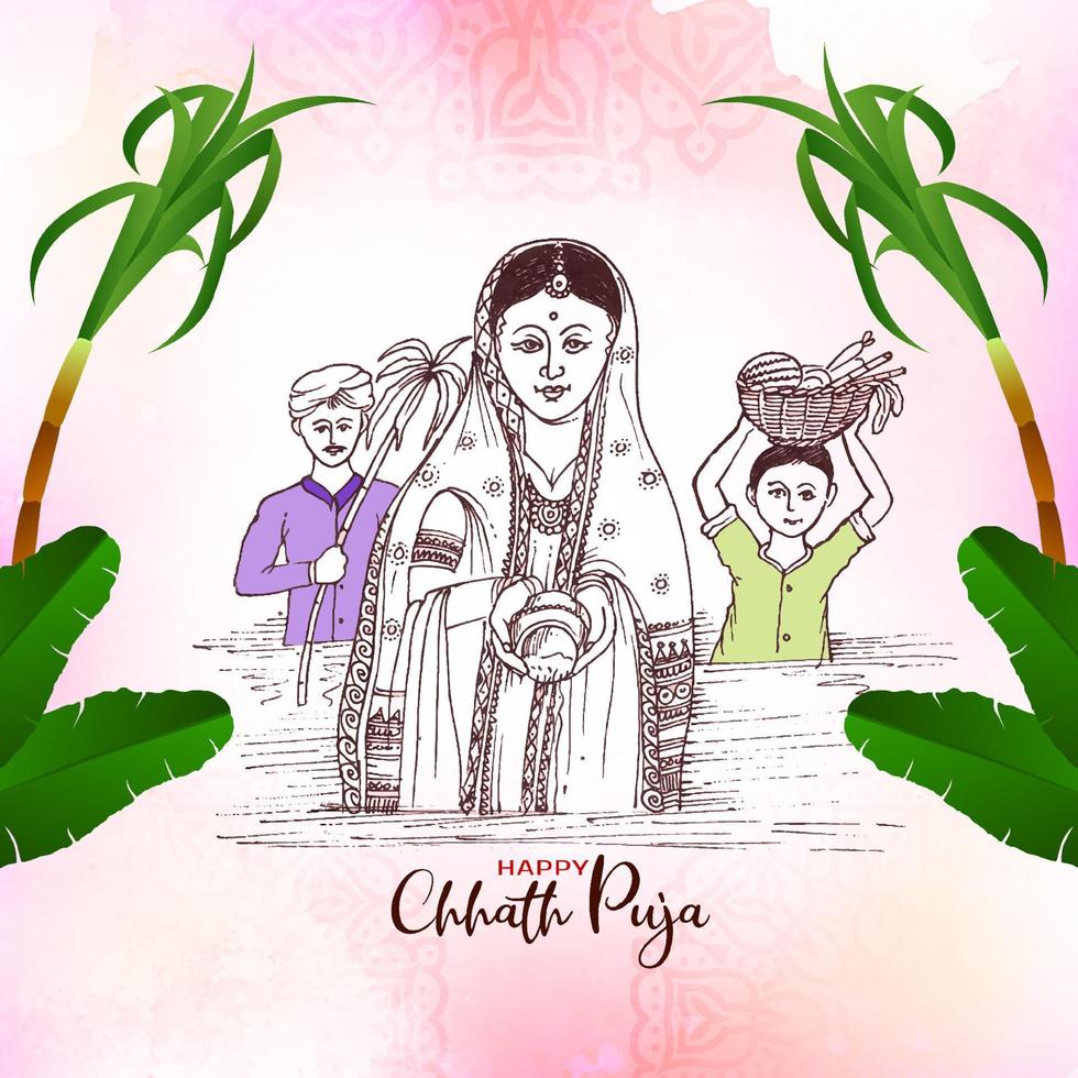 feliz chhath puja festival tradicional hermoso fondo vector
