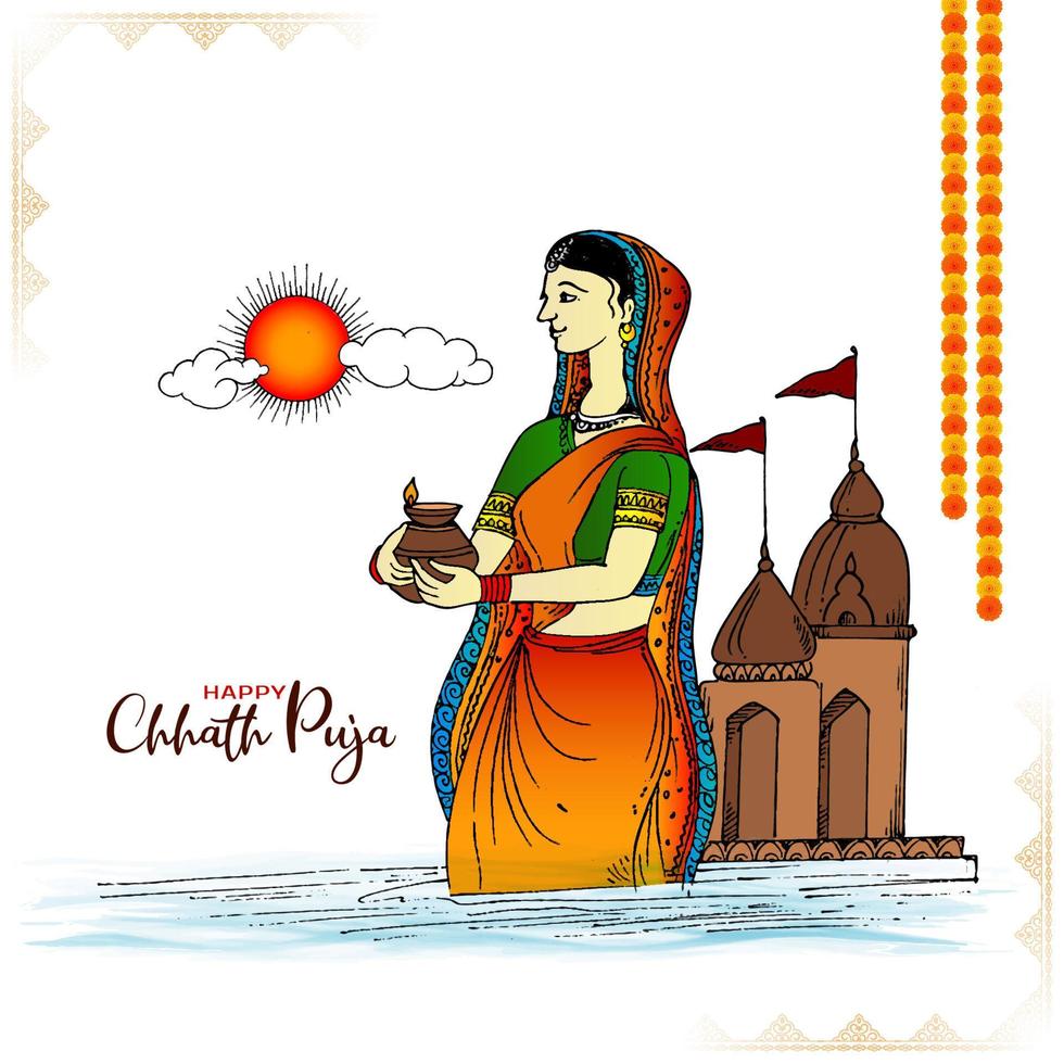 feliz chhath puja festival tradicional hermoso fondo vector