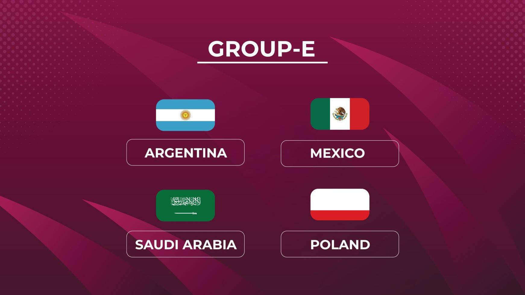 equipo del grupo e de la copa de fútbol y su bandera vector