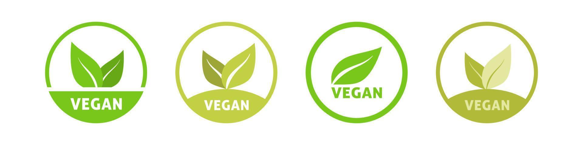 icono verde de producto natural vegano. logotipo orgánico redondo con hojas ecológicas. emblema de bionutrición y estilo de vida con signo de productos vectoriales limpios vector